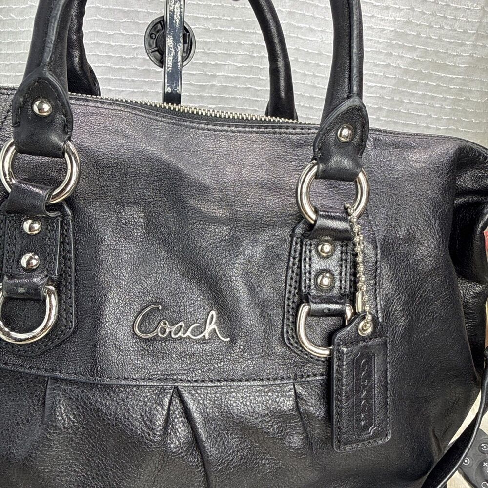 (E4)Coach Ashley Vintage Leather Satchel 2WAY Tote Bag Black Genuine Women’s - Picture 2 of 14